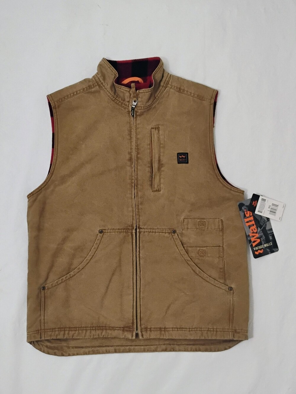Men's Vintage Walls Heritage Buffalo Plaid Lined Full Zip Canvas Vest Large-NEW